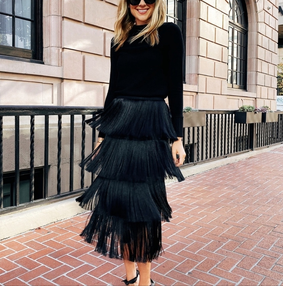 Club Monaco Black Fringe Skirt